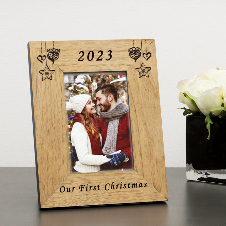 Personalised Our First Christmas Oak Finish Photo Frame 6x4