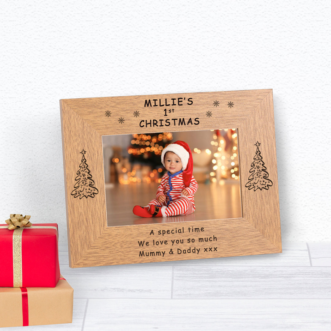 Personalised 1st Christmas Oak Finish Photo Frame 6x4