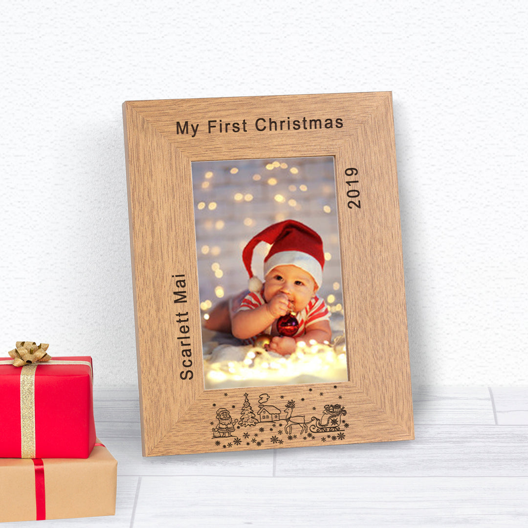 Personalised My First Christmas Wooden Photo Frame 6x4