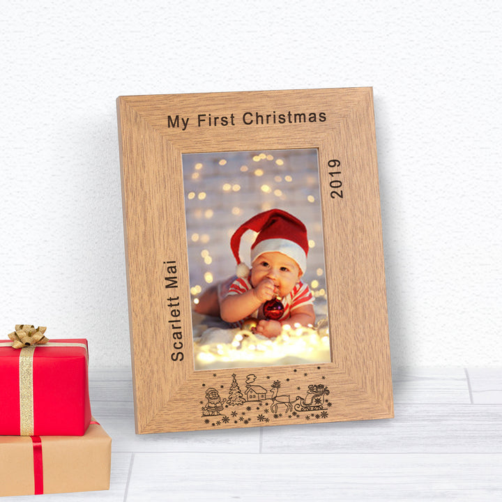 Personalised My First Christmas Wooden Photo Frame 6x4