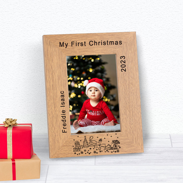 Personalised My First Christmas Wooden Photo Frame 6x4