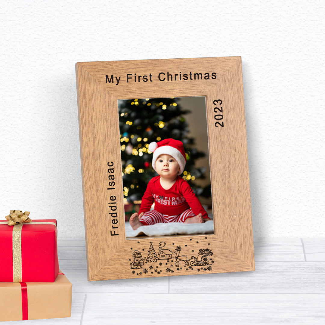 Personalised My First Christmas Wood Photo Frame 7x5