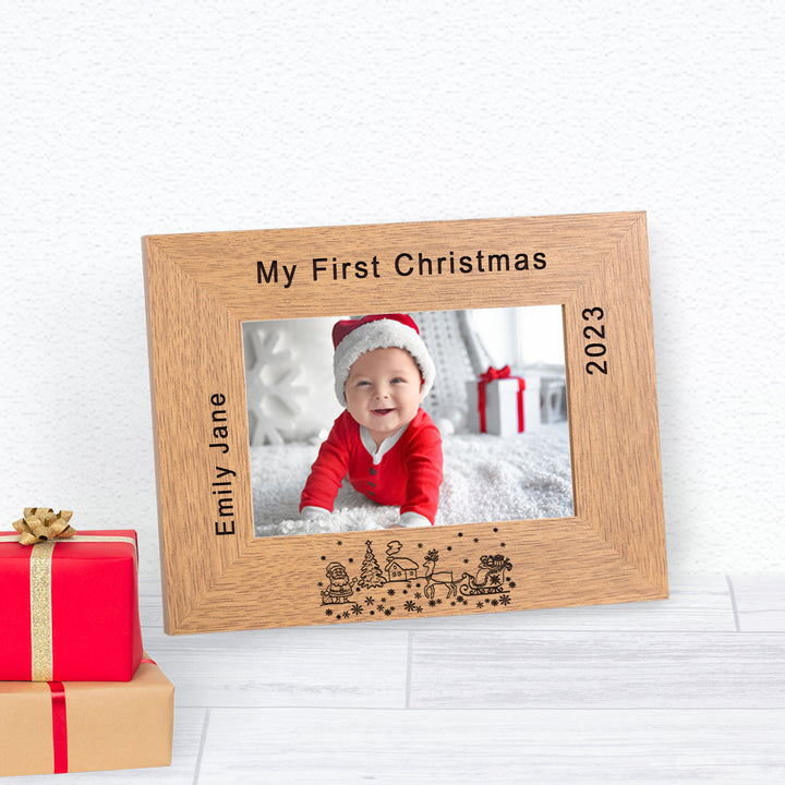 Personalised My First Christmas Wooden Photo Frame 6x4