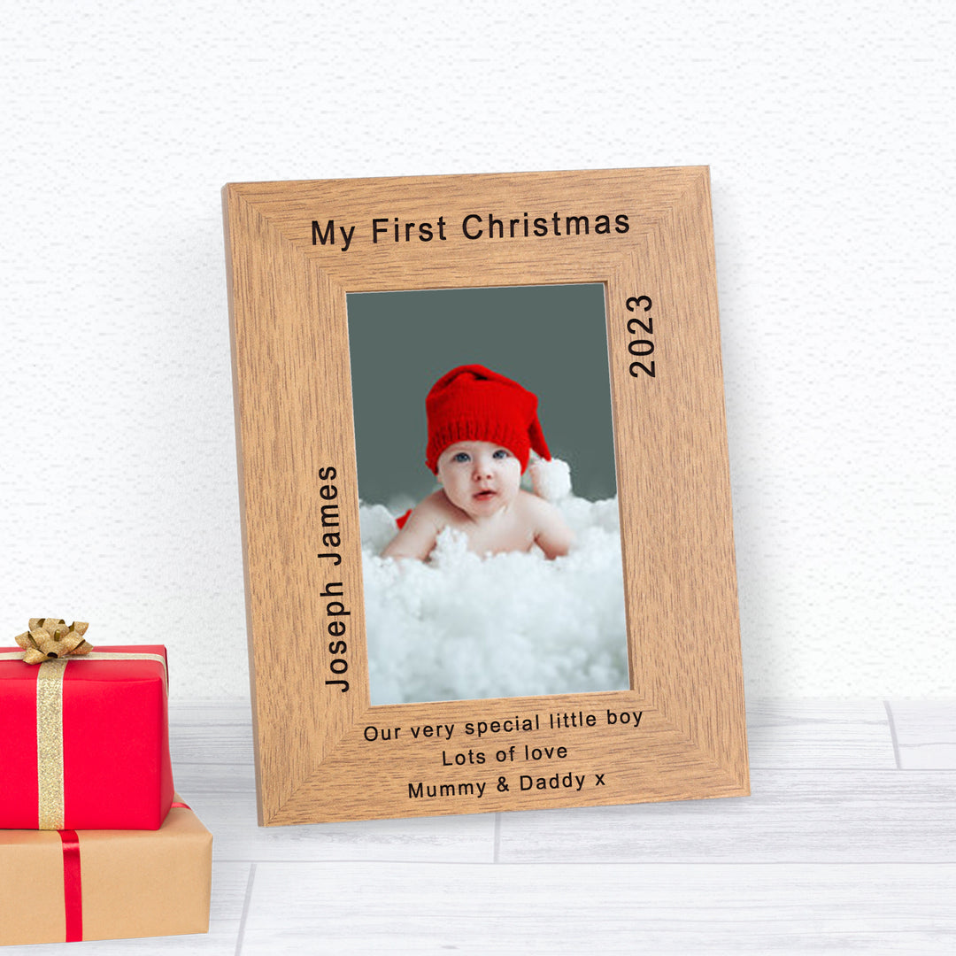 Personalised My First Christmas Oak Finish Photo Frame 6x4