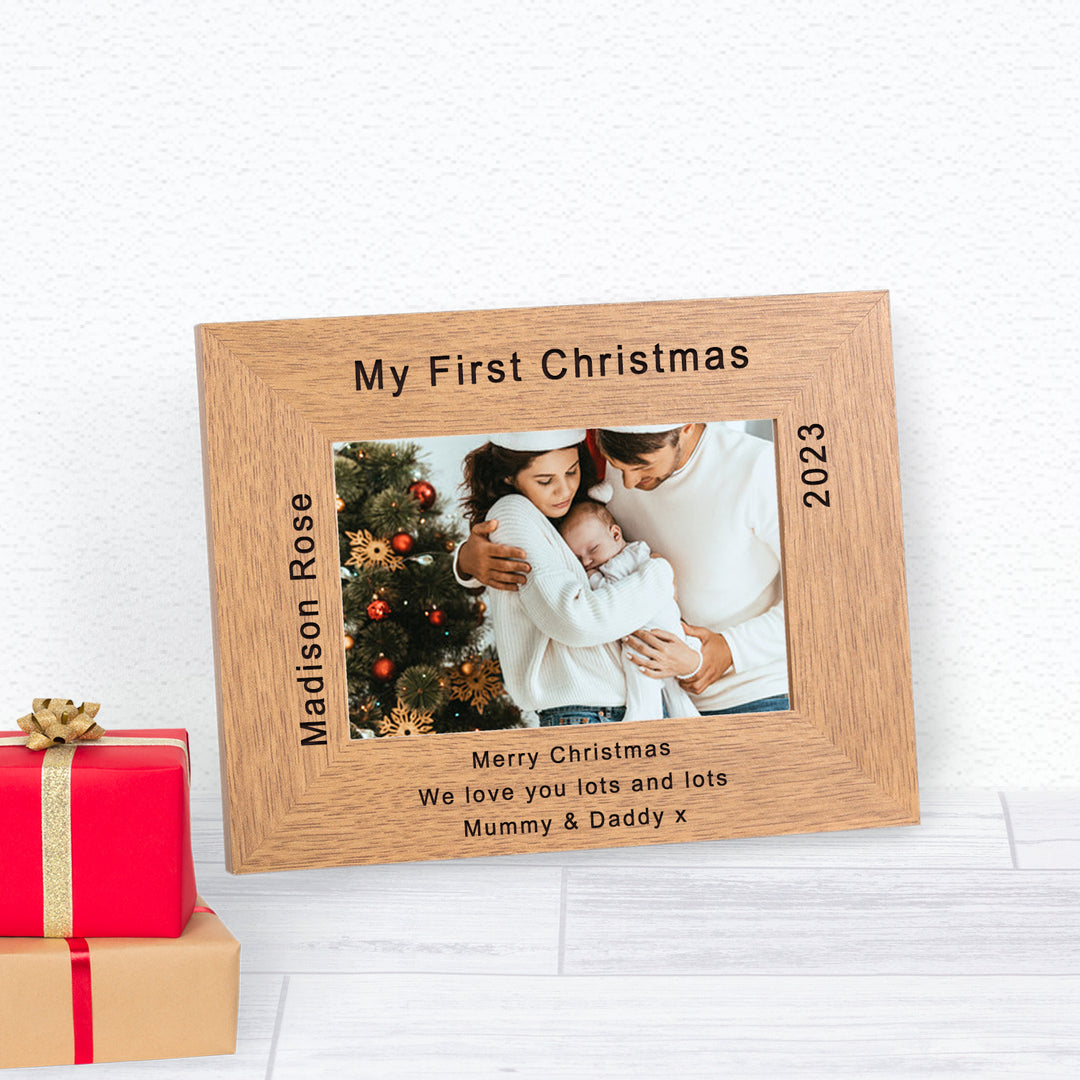 Personalised My First Christmas Wooden Photo Frame 7x5