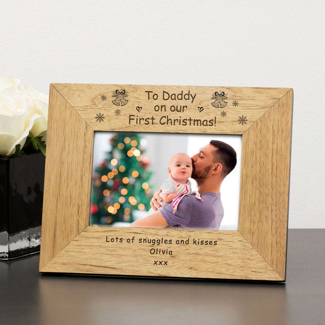 Personalised First Christmas Daddy Oak Photo Frame 7x5