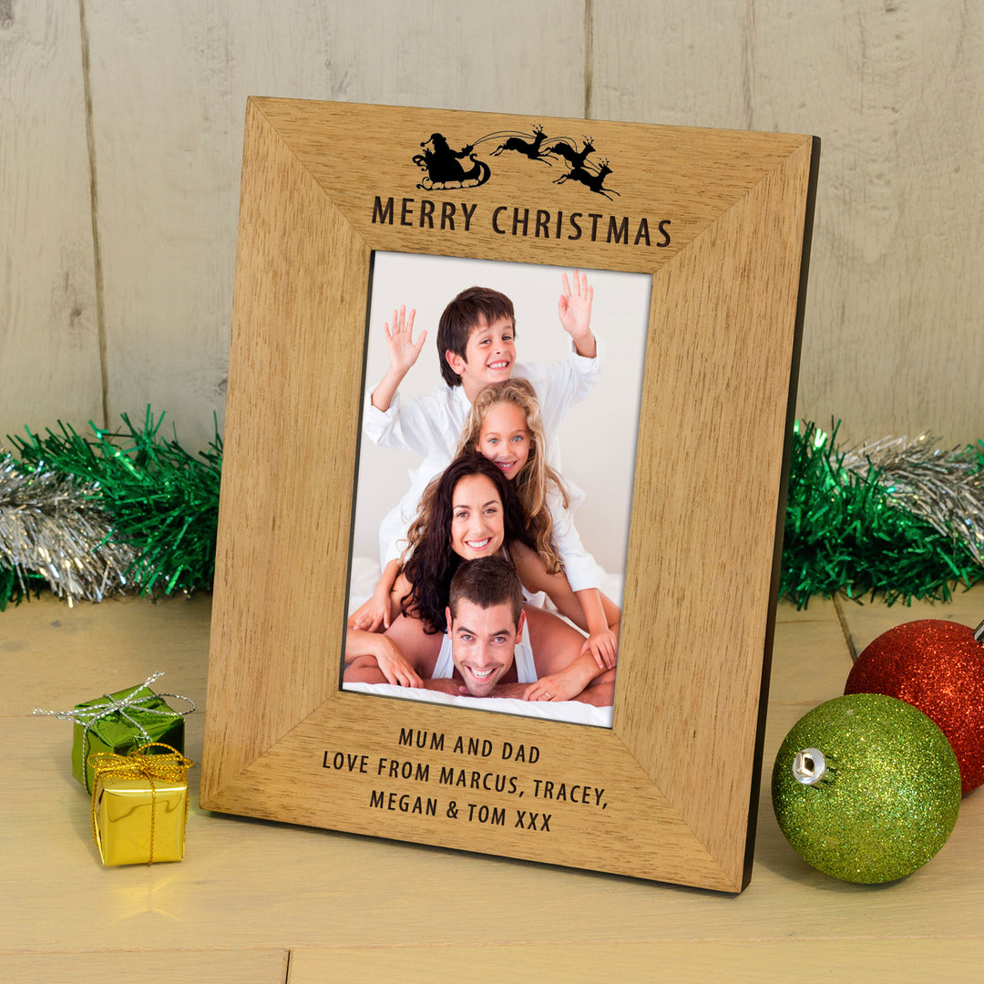 Personalised Merry Christmas Wooden Photo Frame 7x5