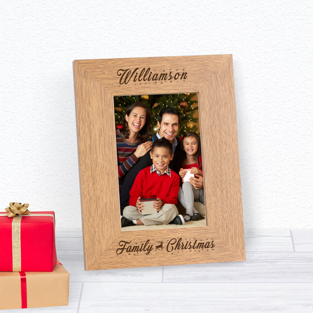 Personalised Family Christmas Oak Finish Photo Frame 7x5