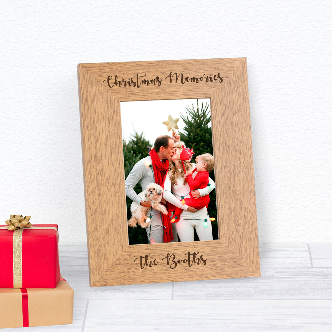 Personalised Christmas Memories Oak Finish Photo Frame 7x5