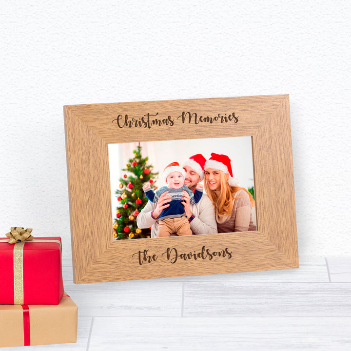 Personalised Christmas Memories Oak Finish Photo Frame 6x4