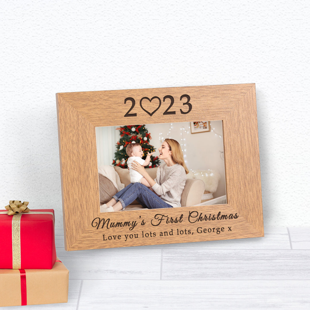 Personalised Mummy’s First Christmas 7x5 Wooden Photo Frame