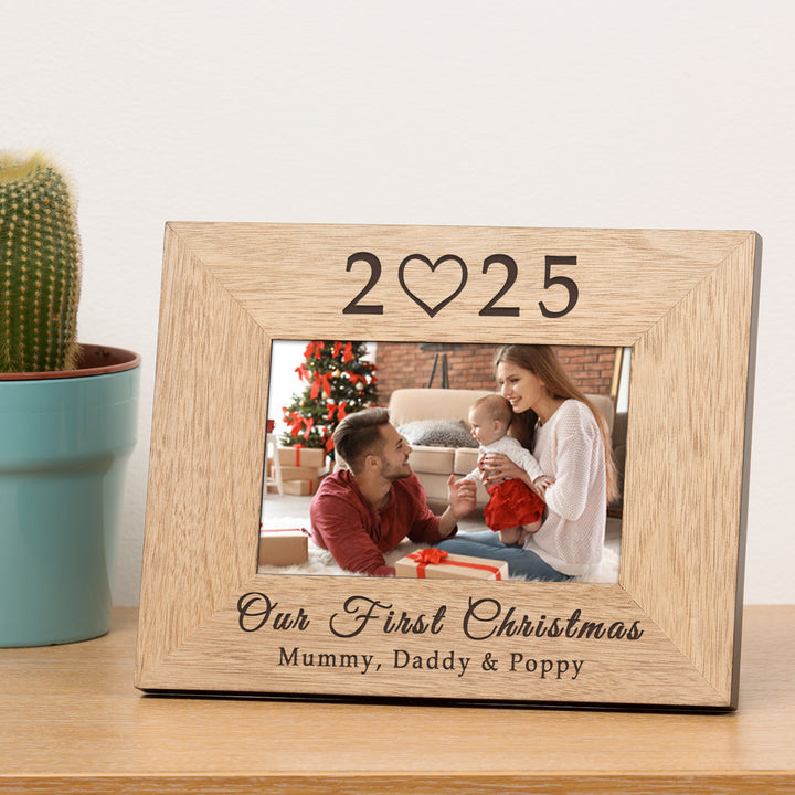 Personalised Our First Christmas Wooden Photo Frame 6x4