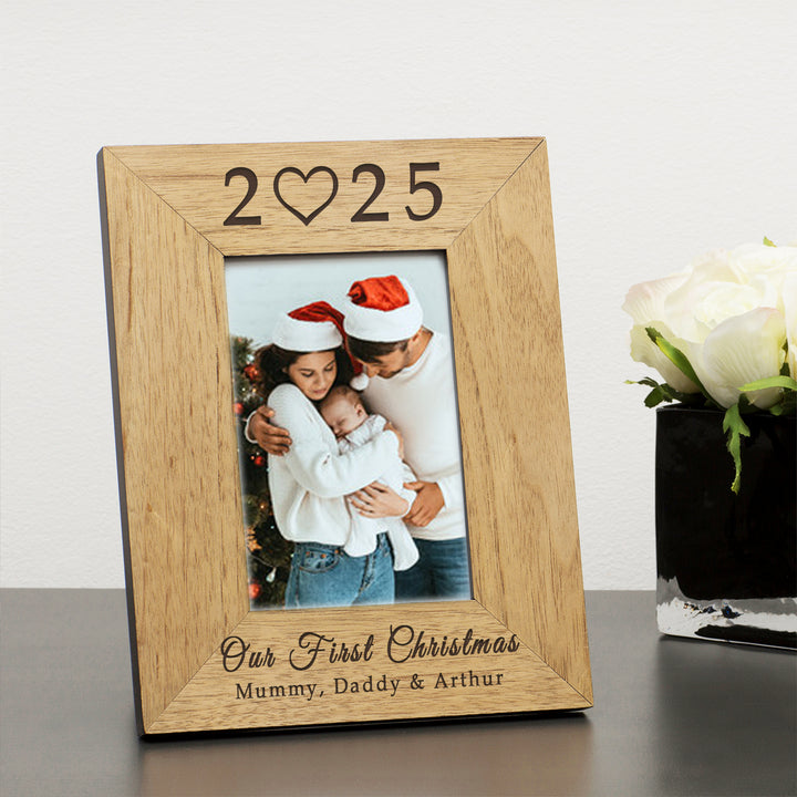 Personalised Our First Christmas Wooden Photo Frame 6x4