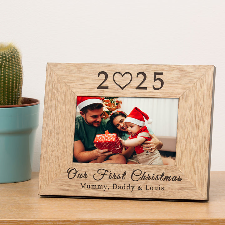 Personalised Our First Christmas Wooden Photo Frame 6x4