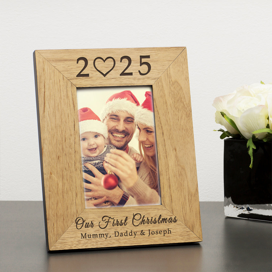 Personalised Our First Christmas Wooden Photo Frame 6x4
