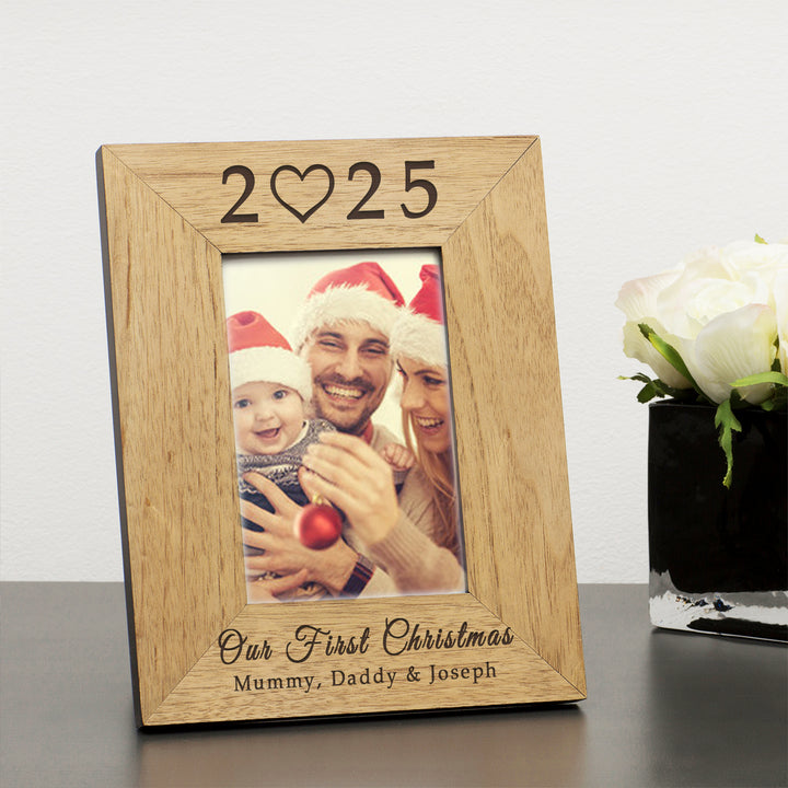 Personalised Our First Christmas Wooden Photo Frame 6x4