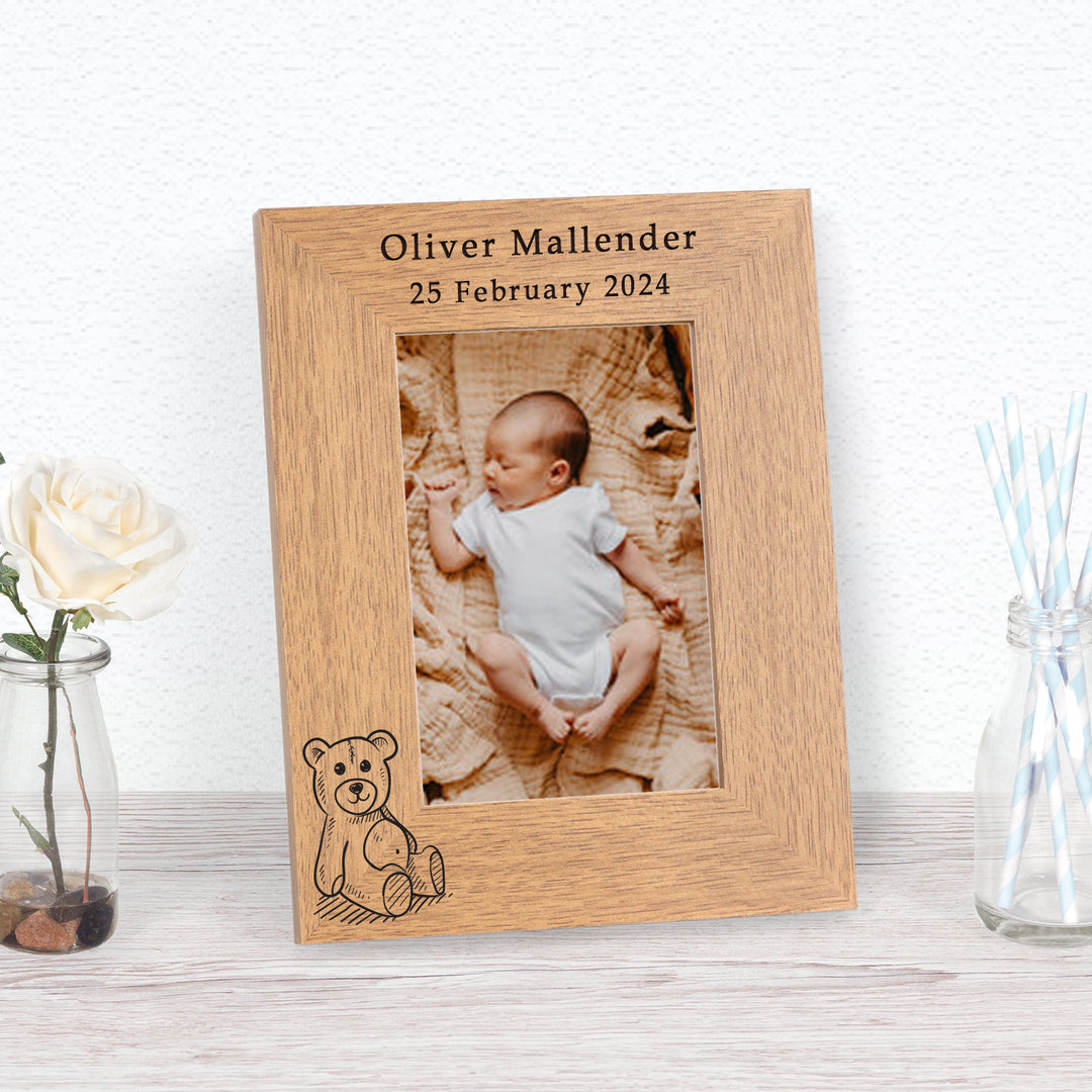 Personalised Teddy Bear Baby Wooden Photo Frame 7x5