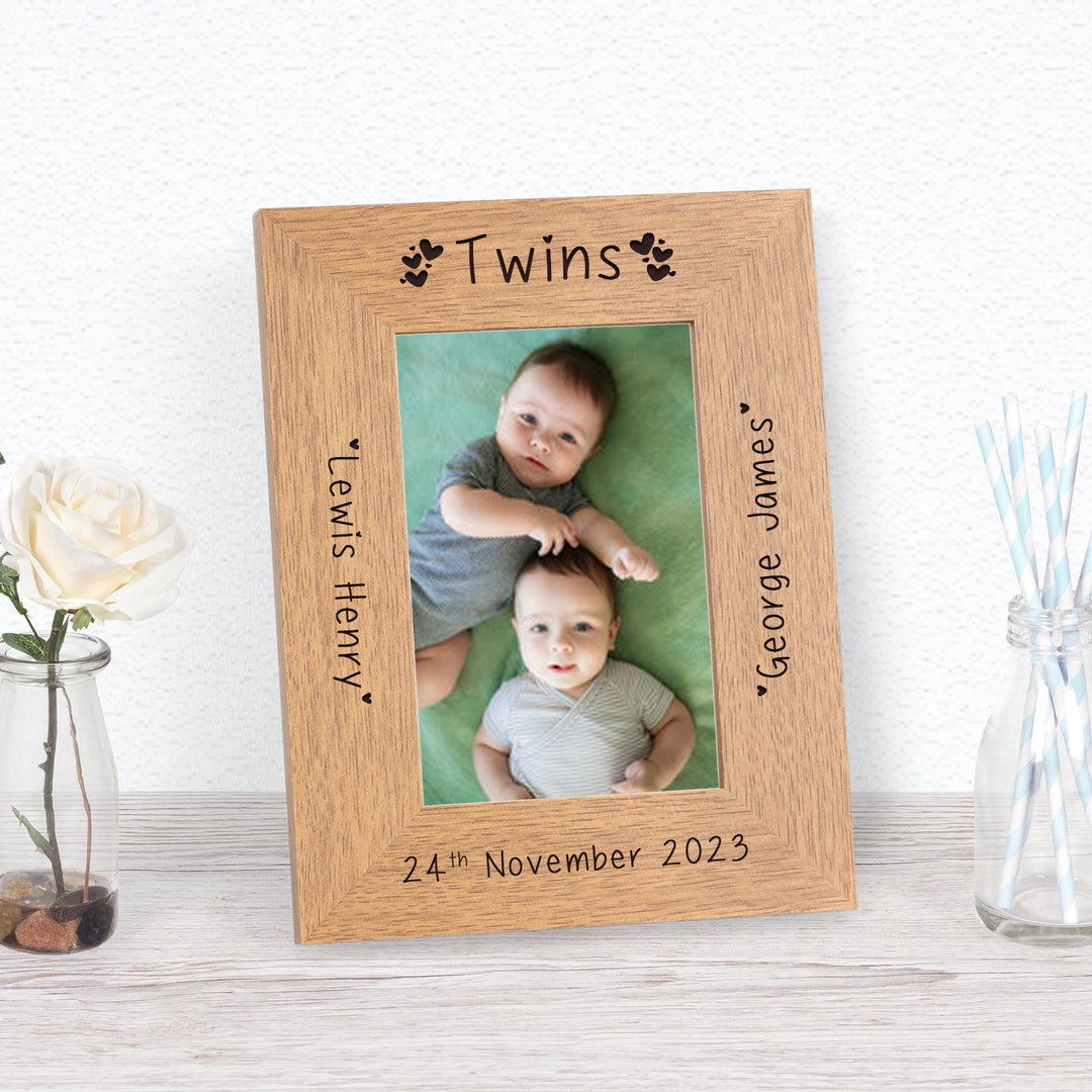 Personalised Twins Wooden Photo Frame 7x5