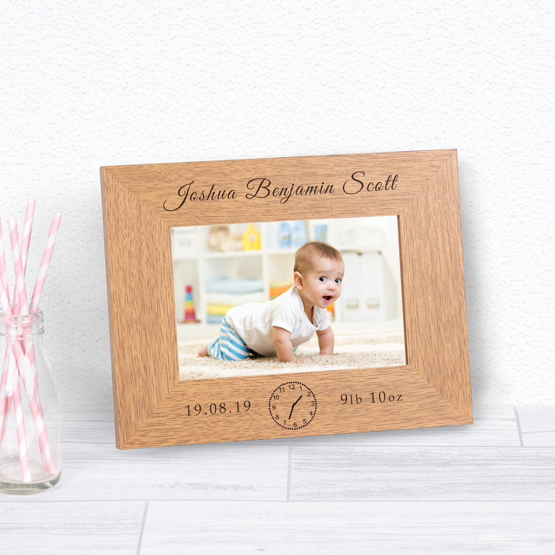 Personalised New Baby Oak Finish Photo Frame 6x4