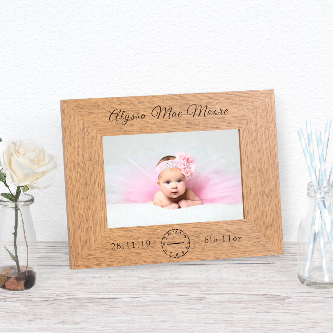 Personalised New Baby Oak Finish Photo Frame 6x4