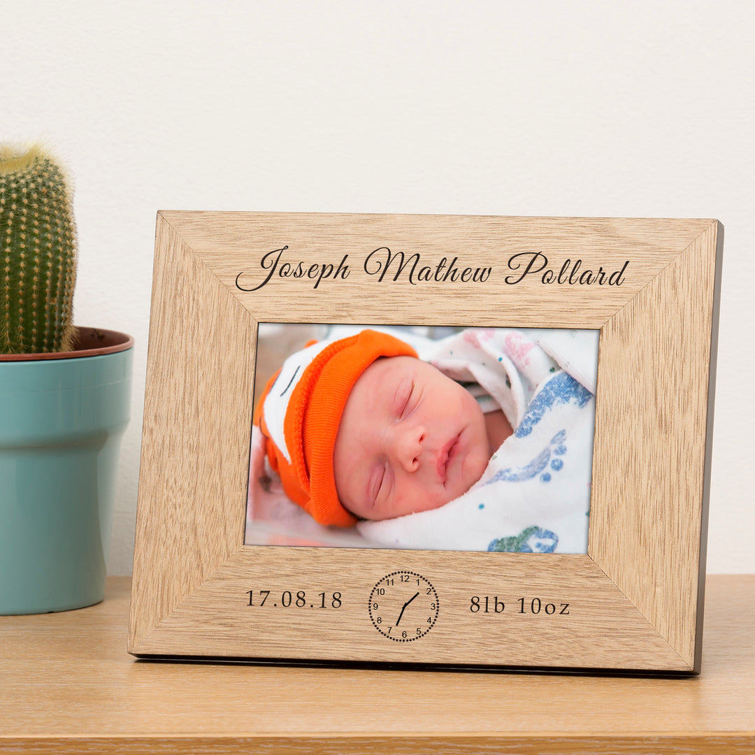 Personalised New Baby Oak Finish Photo Frame 6x4