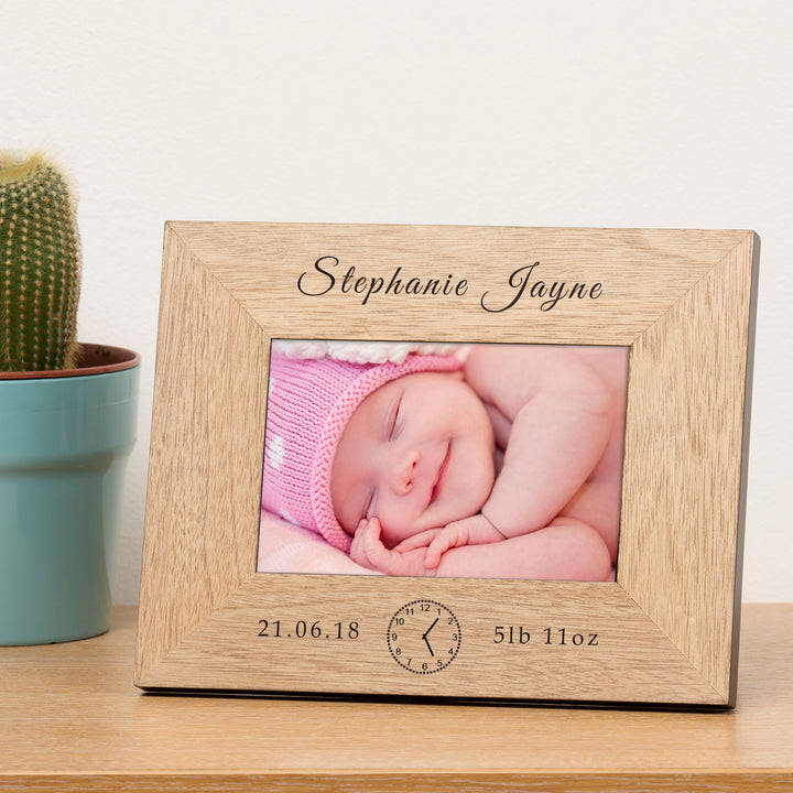 Personalised New Baby Oak Finish Photo Frame 6x4