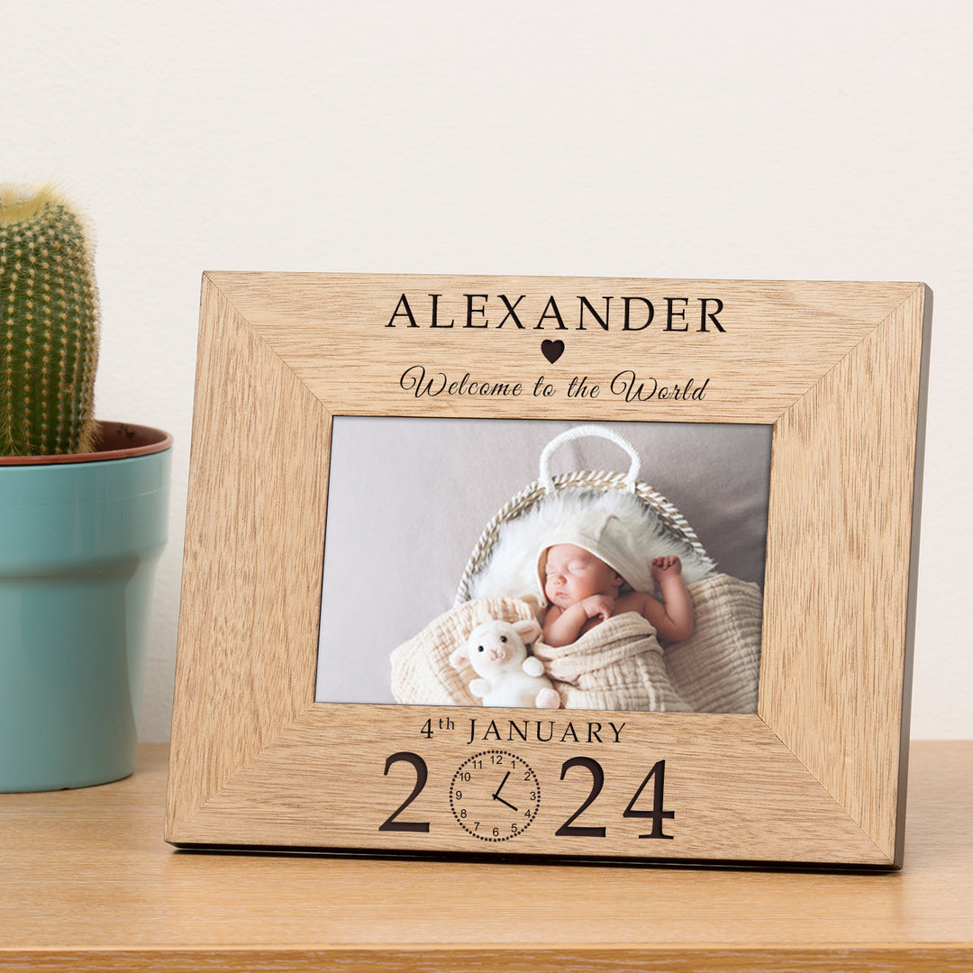 Personalised Welcome to the World New Baby Wooden Frame 7x5