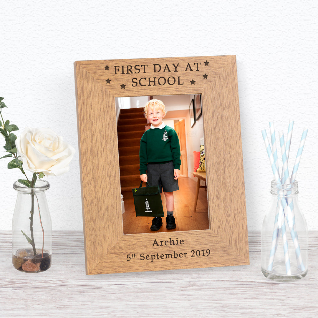 Personalised First Day at School Oak Photo Frame 6x4