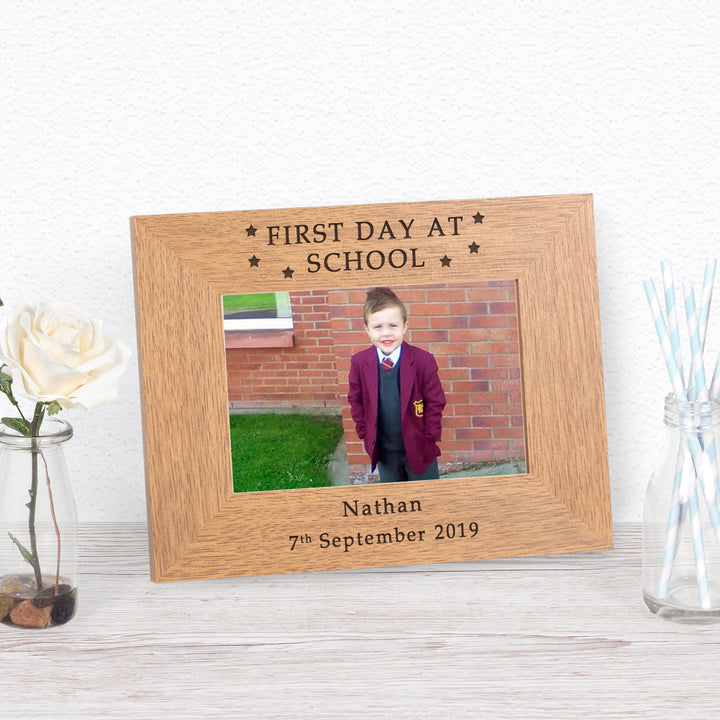 Personalised First Day at School Oak Photo Frame 6x4