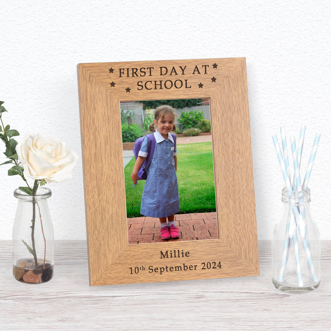 Personalised First Day at School Oak Photo Frame 6x4
