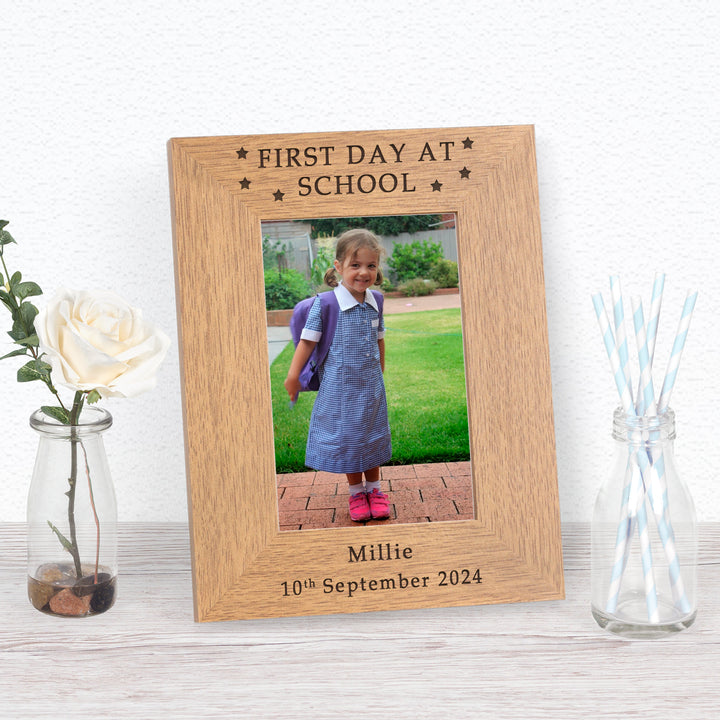 Personalised First Day at School Oak Photo Frame 6x4