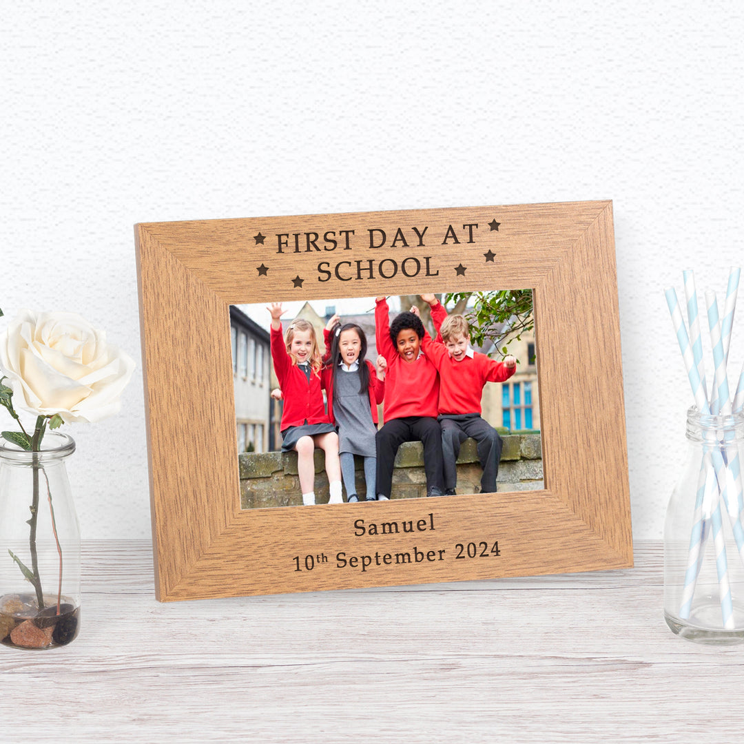 Personalised First Day at School Oak Photo Frame 6x4