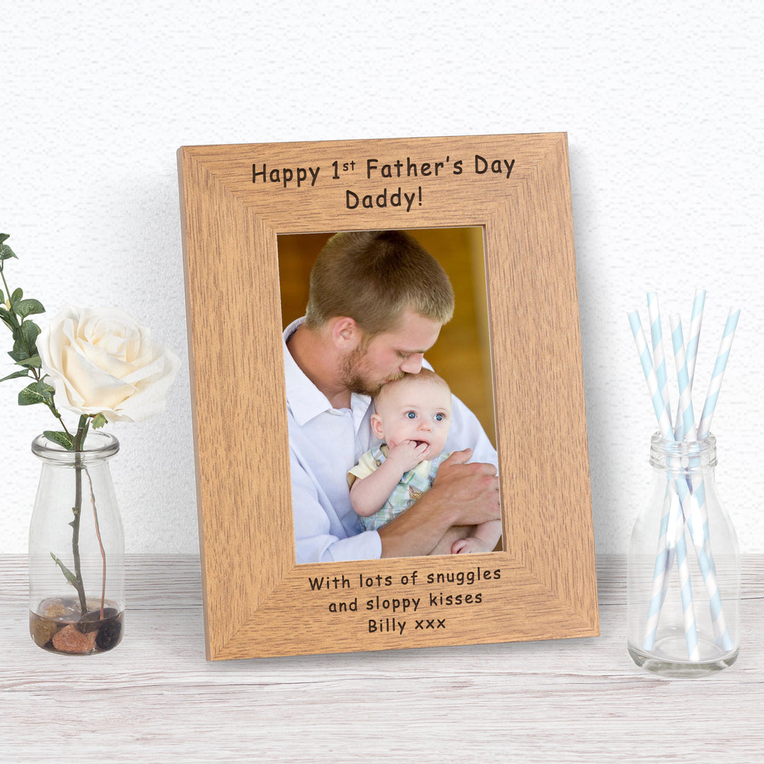 Personalised 1st Father’s Day Daddy Wood Photo Frame 7x5