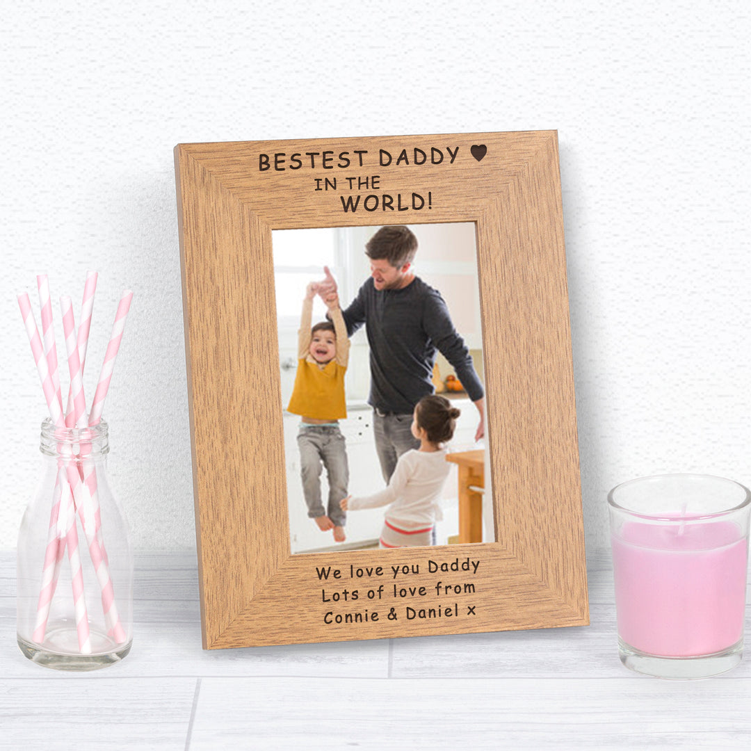 Personalised Bestest Daddy Wooden Photo Frame 6x4