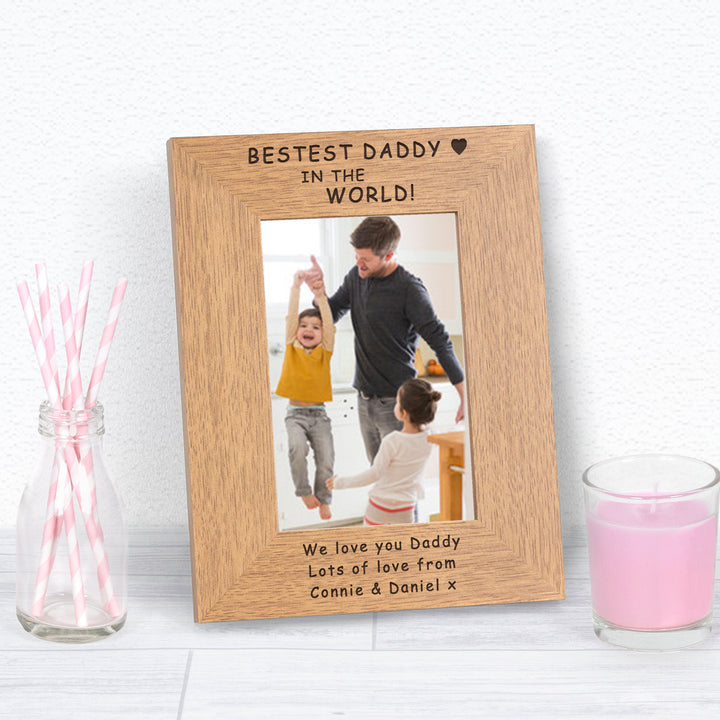 Personalised Bestest Daddy Wooden Photo Frame 6x4