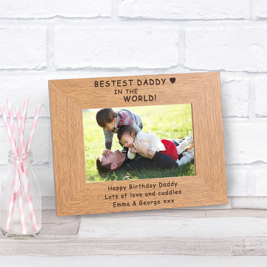 Personalised Bestest Daddy Wooden Photo Frame 6x4