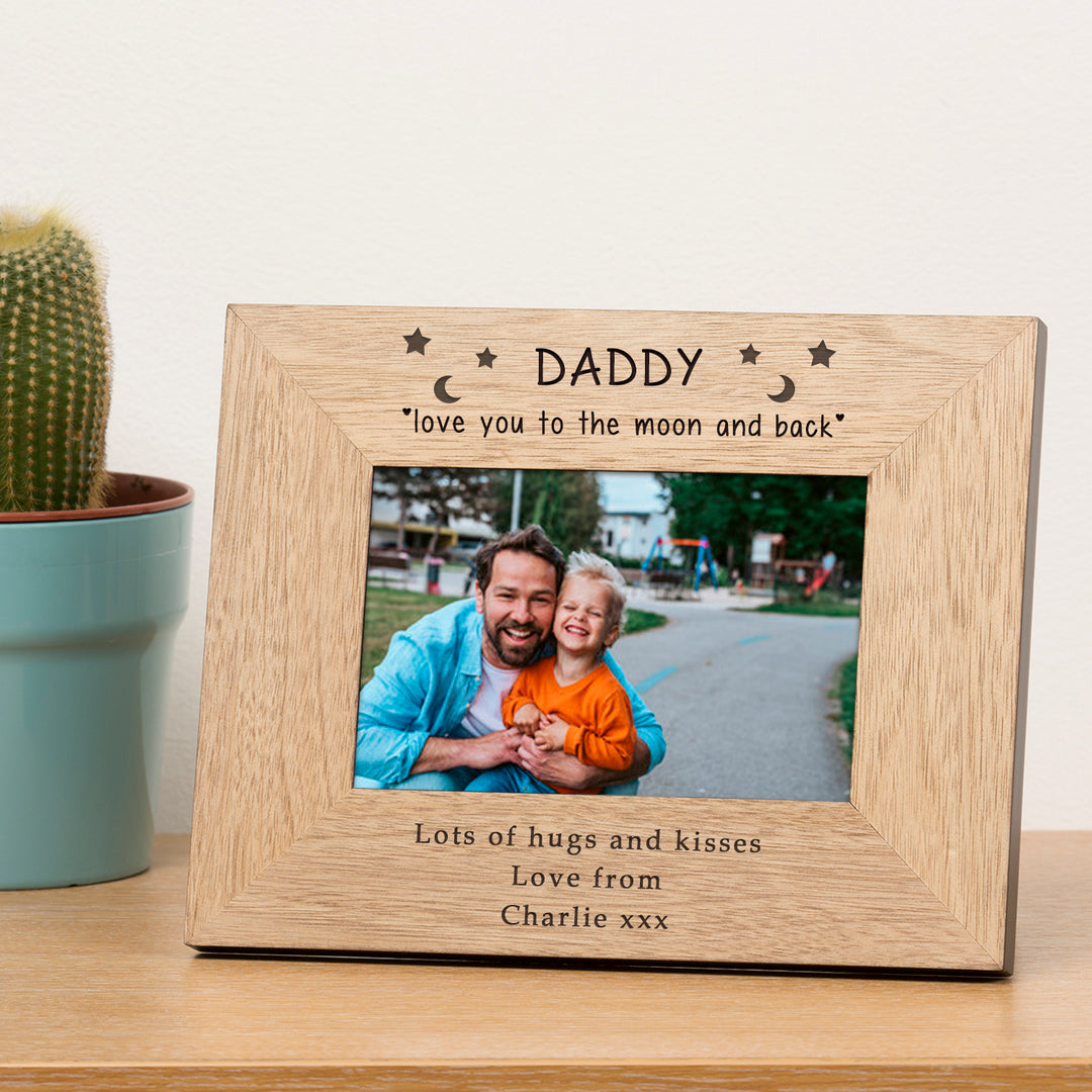 Personalised Moon and Back Daddy Oak Finish Photo Frame 7x5