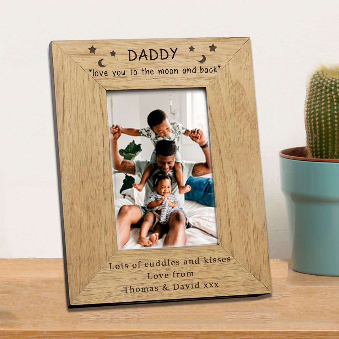 Personalised Daddy Moon and Back Oak Finish Photo Frame 6x4