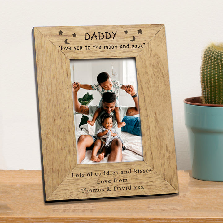 Personalised Daddy Moon and Back Oak Finish Photo Frame 6x4