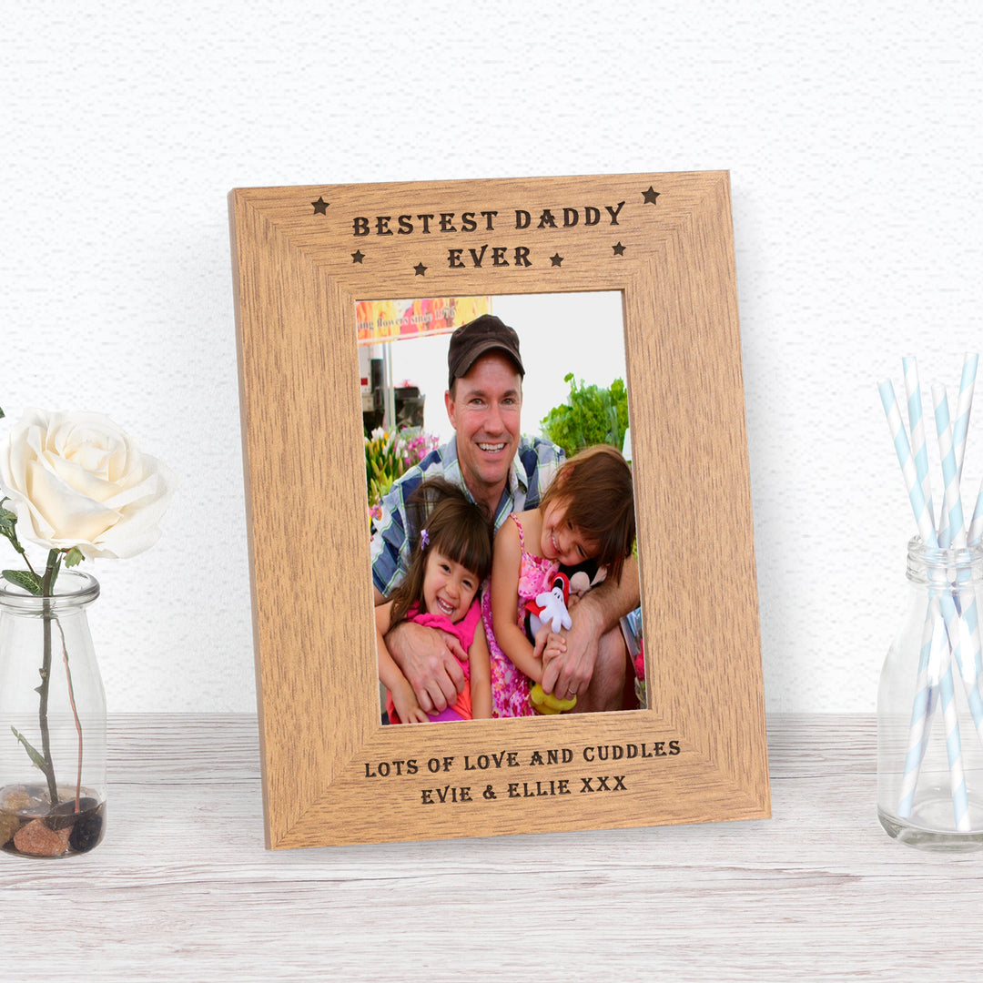 Personalised Bestest Daddy Ever Wooden Photo Frame 6x4