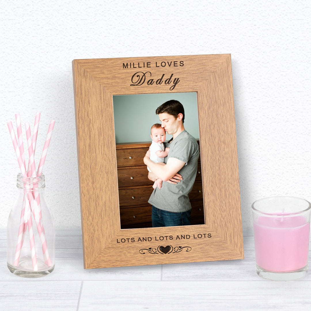 Personalised Love Daddy Lots and Lots Wood Photo Frame 6x4