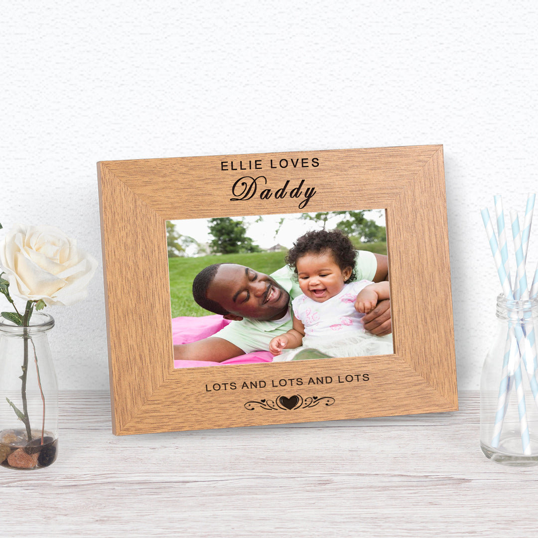Personalised Love Daddy Lots and Lots Wood Photo Frame 6x4