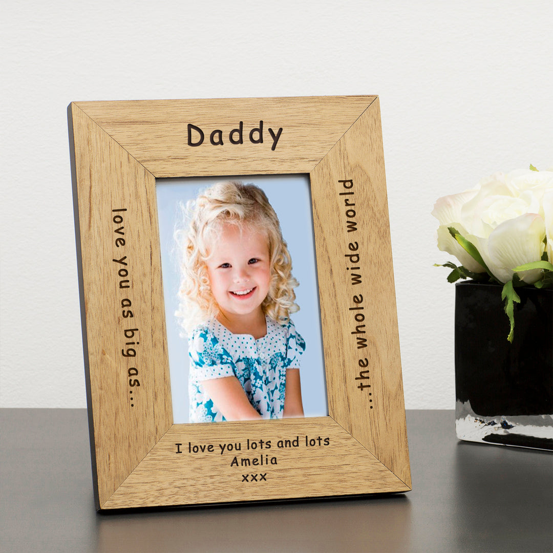 Personalised Whole Wide World Oak Finish 6x4 Photo Frame