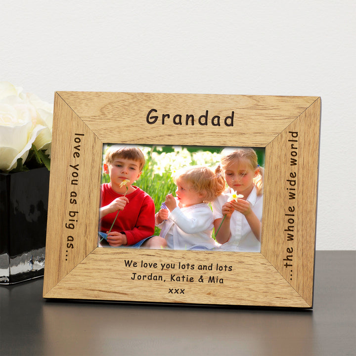 Personalised Whole Wide World Oak Finish 6x4 Photo Frame
