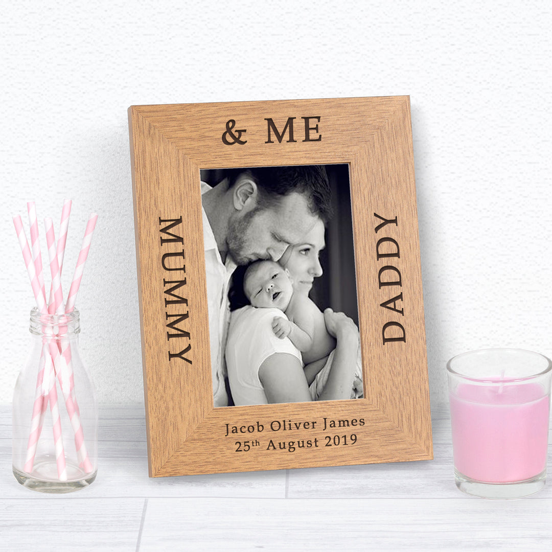 Personalised Mummy, Daddy &amp; Me Wooden Photo Frame 7x5