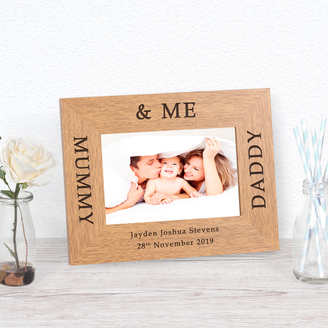 Personalised Mummy, Daddy &amp; Me Wooden Photo Frame 6x4