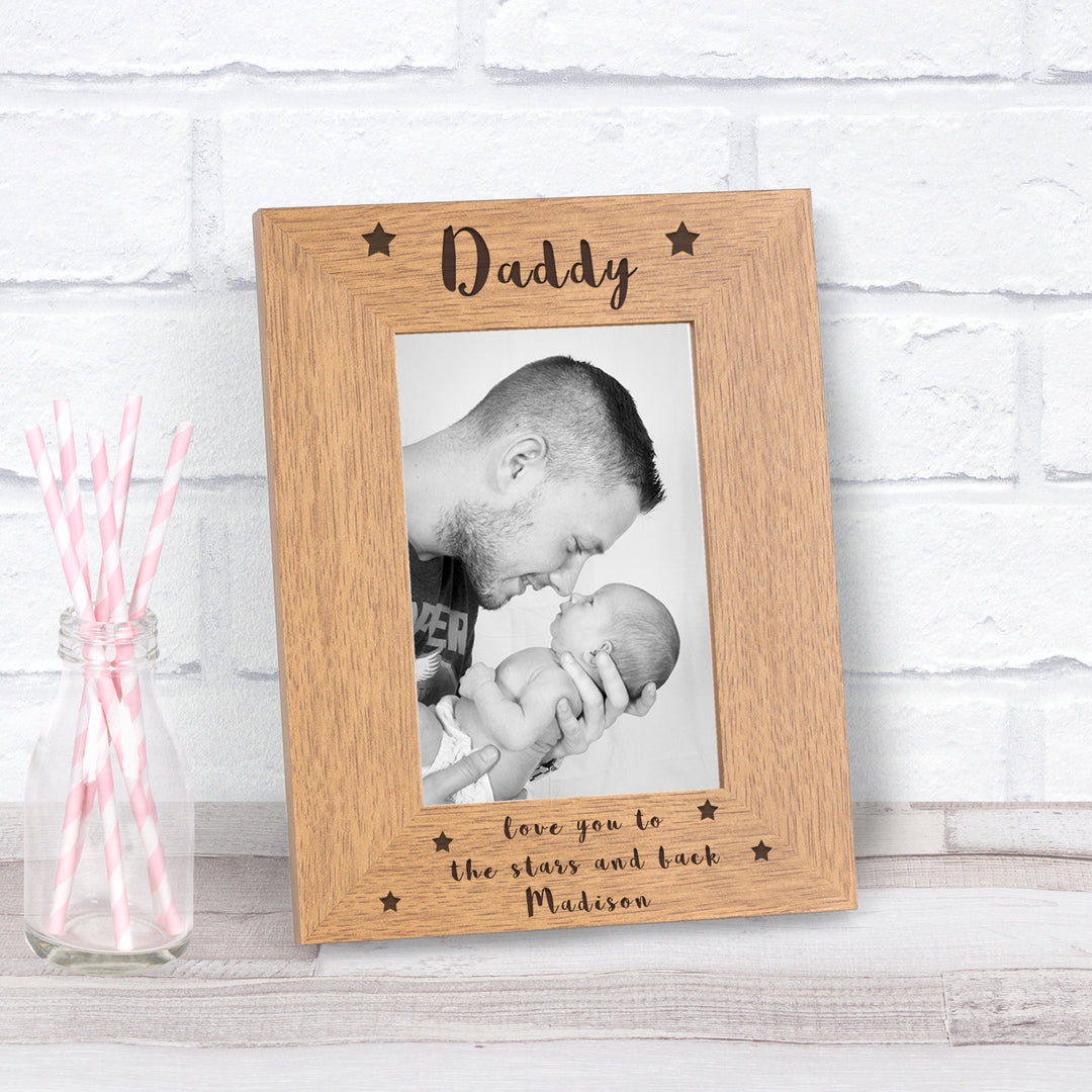 Personalised Daddy Stars and Back Oak Finish Photo Frame 7x5