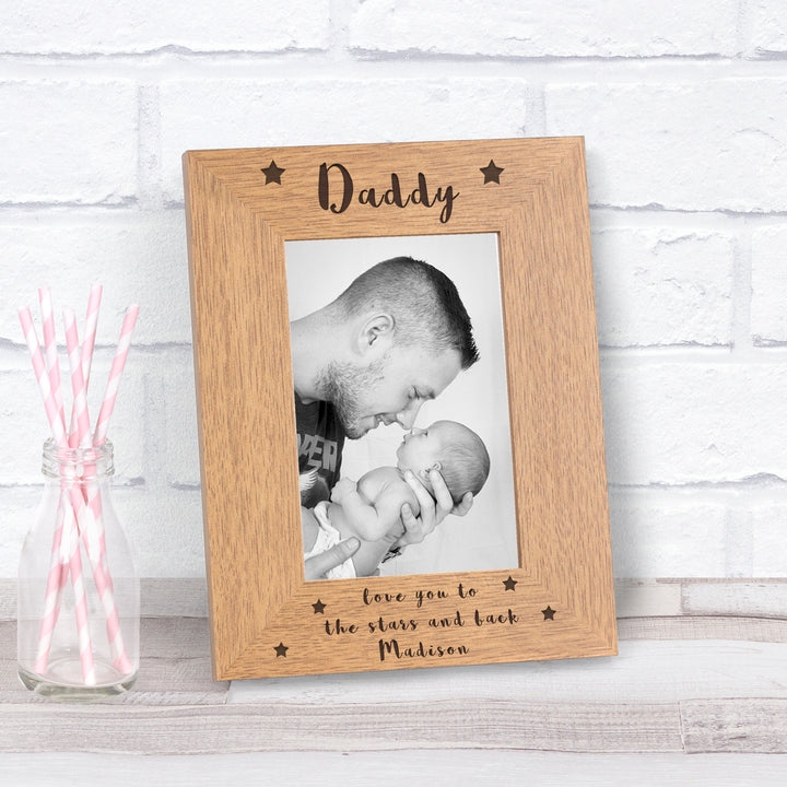 Personalised Daddy Stars and Back Wood Photo Frame 6x4