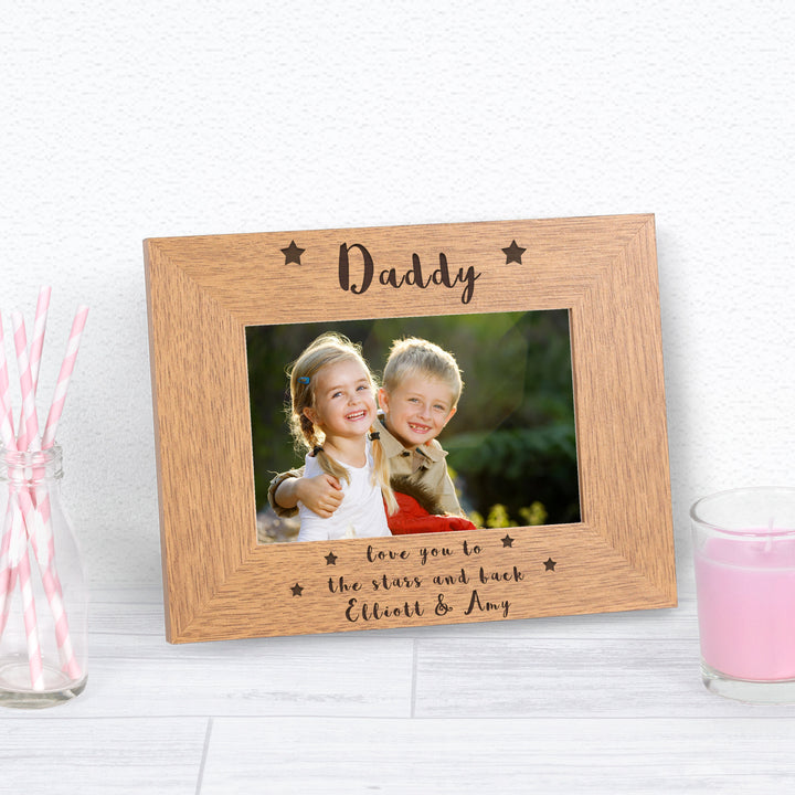 Personalised Daddy Stars and Back Wood Photo Frame 6x4