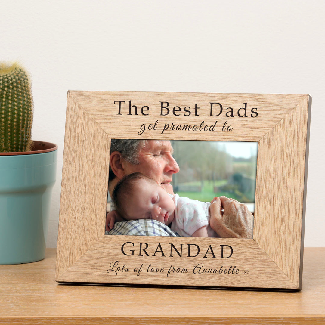 Personalised Best Dads Get Promoted Wood Photo Frame 7x5